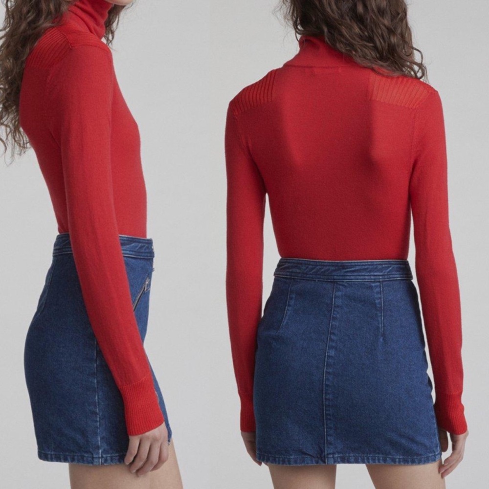 Rag and Bone Blue Denim Racer Front Zipper Miniskirt Size 6 - Picture 2 of 10